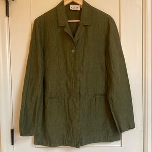 CCF 100% Olive Green Linen Blazer. Women’s Size 12.